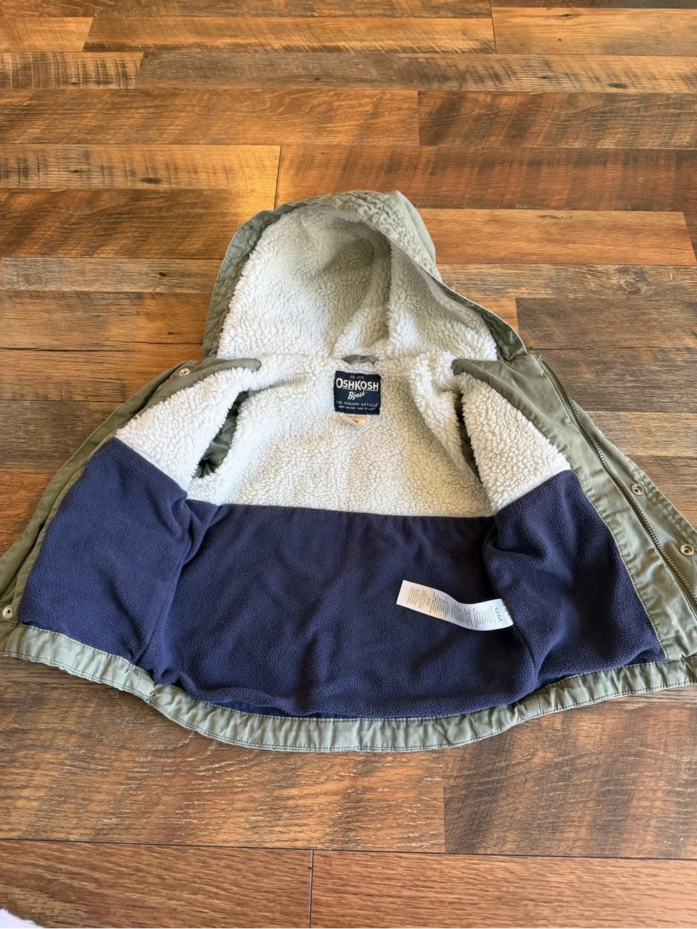 Oshkosh B’gosh Green Fall Fleece Lined Hooded Jacket 12M Layering Autumn Winter